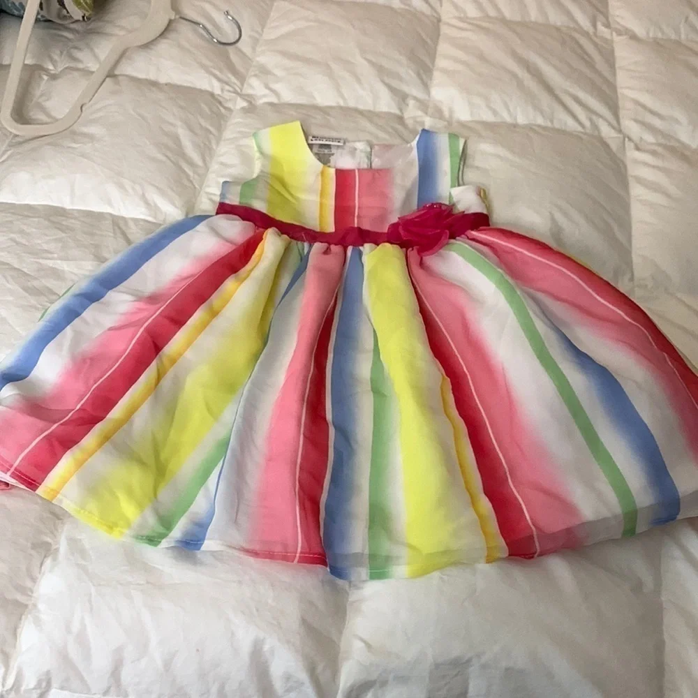 24 month rainbow girls dress with rose detail sleeveless. Button back EUC